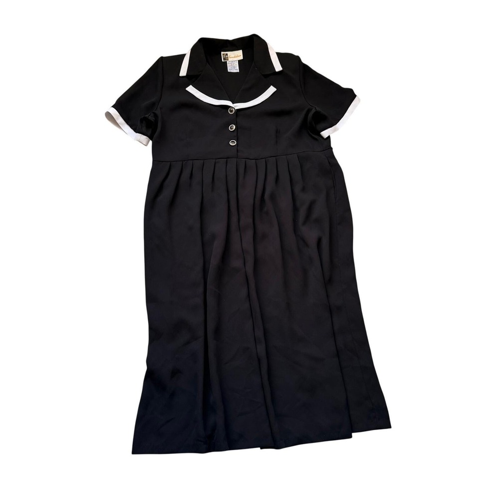 Vintage JDB Jandabar Black White Contrast Trim Empire Waist Midi Dress 22.5X